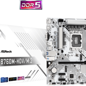 ASROCK MB B760-HDV/M.2B760, LGA1700, 2xDDR5, 2xM.24xSATA,RAID,HDMI,DP,VGA,MicroATX, White