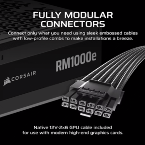 Corsair PSU 1000W RM1000eGold, Fully Modular, 12V-2x66xSATA, 3xPCIe, ATX 3.1, PCIe 5.1