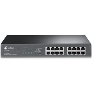 TP-Link TL-SG1016PE 16-Port Gigabit Desktop/Rackmount PoE+ Easy Smart Switch, 16 Gigabit RJ45 ports including 8 PoE+ ports, 110W PoE Power supply, PoE Management, MTU/Port/Tag-based VLAN, QoS, IGMP Snooping, Steel case, Green Ethernet