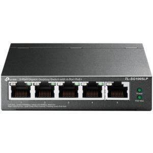 TP-Link TL-SG1005LP 5-Port Gigabit Unmanaged Switch with 4-Port PoE+, 802.3af/at PoE+, PoE budget 40W, 802.1p/DSCP QoS for Traffic Prioritization, Intelligent Power Management, IGMP Snooping, durable metal casing, desktop mount