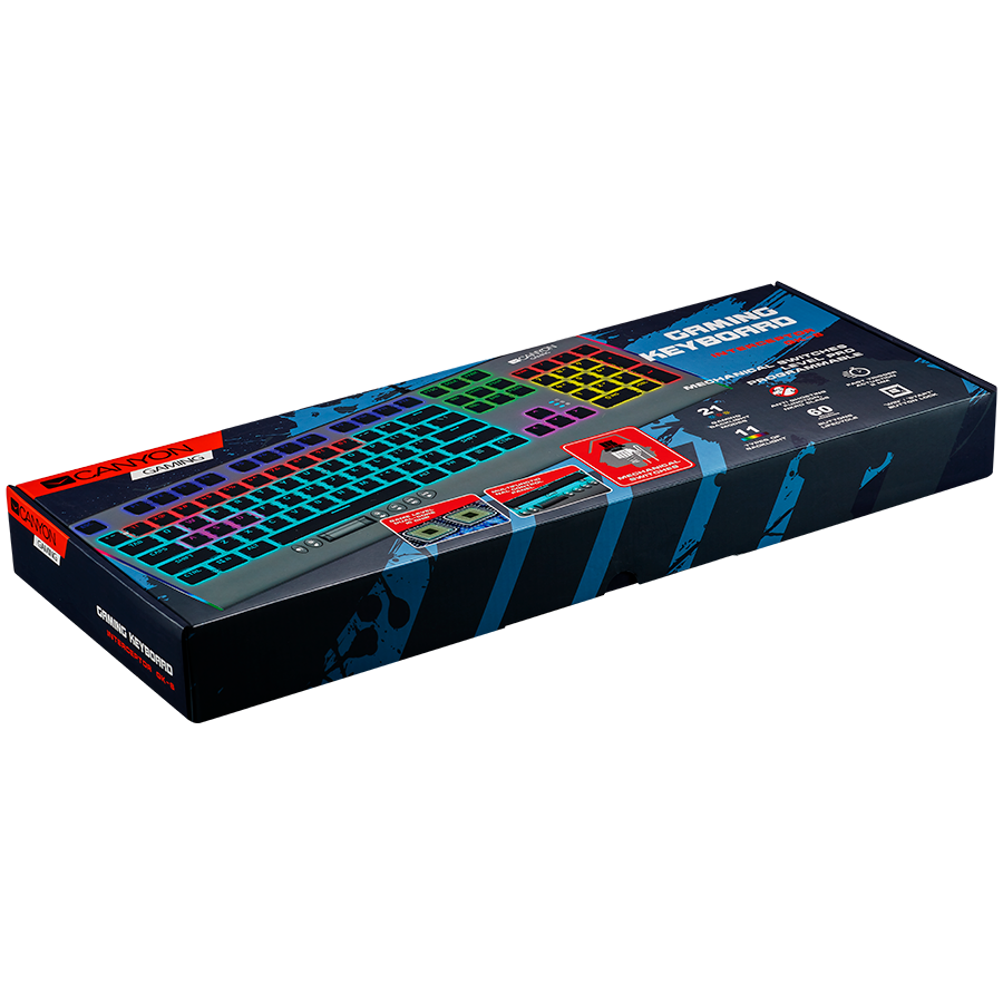 CANYON Interceptor GK-8, Wired multimedia gaming keyboard with lighting effect, 20pcs rainbow LED & 19pcs RGB light, Numbers 104keys, EN double injection layout, cable length 1.8M, 446*160*40mm, 0.98kg, color Dark grey - Slika 4