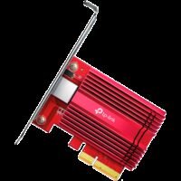 TPLink 10 Gigabit PCI Express Network Adapter, 1× PCI Express 3.0 x4, 1× RJ45 Gigabit/Megabit Port, 10 Gbps, 5 Gbps, 2.5 Gbps, 1 Gbps, and 100 Mbps Base-T connectivity; 1.5 m CAT6A Ethernet Cable, Standard/Low-Profile Brackets