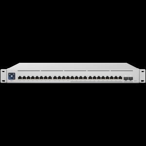 UBIQUITI Enterprise 24 PoE; (12) 2.5 GbE, (12) GbE; all PoE+ ports; (2) 10G SFP+ ports; 400W total PoE availability; DC power backup-ready; Layer 3 switching.