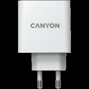 CANYON H-65, GAN 65W charger  Input:  100V-240V Output: 5.0V3.0A /9.0V3.0A /12.0V-3.0A/ 15.0V-3.0A /20.0V3.25A , Eu plug, Over- Voltage ,  over-heated, over-current and short circuit protection Compliant with CE RoHs,ERP. Size: 53*53*29mm, 110g, White