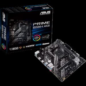 ASUS PRIME B550M-K ARGB AM4 mATX MB - AMD B550 2xDIMM DDR4 2xM.2 4xSATA PCIe 4.0 1Gb Ethernet 1xDisplayPort 1xHDMI with Aura Sync