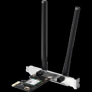 Mercusys MA80XE AX3000 Dual-Band Wi-Fi 6 Bluetooth PCI Express Adapter, 2402 Mbps at 5 GHz + 574 Mbps at 2.4 GHz, 2× High Gain Dual-Band External Antennas, Wi-Fi 6, MU-MIMO, OFDMA, 1024 QAM, HE160, WPA3, Bluetooth 5.2, Intel WiFi 6 Chipset