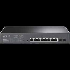 TP-Link SG2210MP Omada 10-Port Gigabit Smart Switch with 8-Port PoE+, 8× G PoE+ ports and 2× G SFP slots, 150 W total PoE budget, Omada app, Static Routing, VLAN, ACL, QoS, IGMP Snooping, Zero-Touch Provisioning, QoS Traffic Prioritization