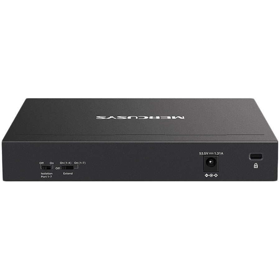 Mercusys MS108GP 8-Port Gigabit Desktop Switch with 7-Port PoE+, 7× Gigabit PoE+ Ports, 1× Gigabit Non-PoE Ports, Compatible with 802.3af/at PDs, 65 W PoE Power, Desktop Steel Case, Wall Mounting,Extend Mode for 250m PoE Transmitting, Isolation Mode - Slika 3