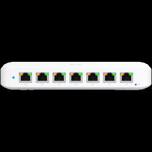 Ubiquiti USW-Ultra-210W-EU compact, Layer 2, 8-port GbE PoE switch with versatile mounting options, 7x GbE PoE+ output ports, GbE port with optional PoE++ input, 202W PoE availability with the included AC power adapter