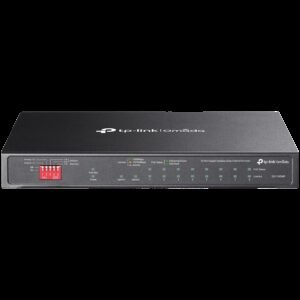 Omada 10-Port Gigabit Desktop Switch with 8-Port PoE+ 8× Gigabit PoE+ Ports, 2x Gigabit Non-PoE Ports, 1× Combo Gigabit SFP Slot 802.3at/af, 123 W PoE Power,  Desktop Steel Case Extend Mode for 250m PoE Transmitting, Priority Mode for Port1-2,