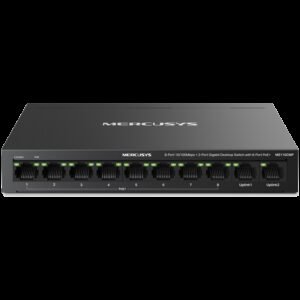 Mercusys MS110CMP 10-Port 10/100Mbps Desktop Switch with 8-Port PoE+, 8 x 10/100 Mbps PoE+ Ports, 2 x Gigabit non-PoE Ports, 115 W PoE Power, Increases PoE transmission distance to 250m by Extend Mode, PoE Auto Recovery, Isolation mode, Metal casing