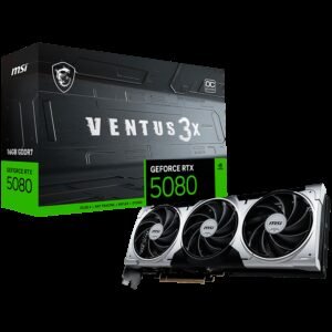 MSI Video Card Nvidia RTX 5080 16G VENTUS 3X OC PLUS (16GB GDDR7/256bit, PCI-E Gen5, 3x DP 2.1, 1x HDMI 2.1, 1x 16-pin Power Connector, 850W recommended, Retail)