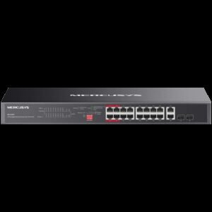 Mercusys MS120GP 20-Port Gigabit Rackmount Switch with 16-Port PoE+, 16x Gigabit PoE+ RJ45 ports, 2x Gigabit non-PoE RJ45 ports, and 2x Gigabit SFP slots, 192W PoE Power, Priority mode, Isolation Mode, PoE Auto Recovery, Plug and Play