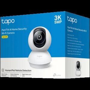 TP-Link Tapo C230 Pan/Tilt AI Home Security Wi-Fi Camera, 3K 5MP (2880x1620), 2.4 GHz, Horizontal 360, Pan/Tilt, Smart AI Detection and Notifications (motion, people, pets, cars, baby crying, abnormal sound), AI Smart Tracking, Sound and Light Alarm