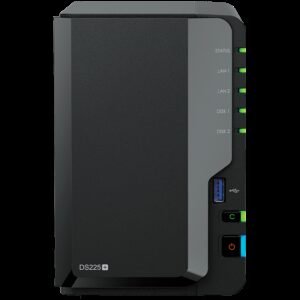 Synology DS225+, Tower, 2-bays 3.5'' SATA HDD/SSD, CPU Inte Celeron J4125 4-core (4-thread) 2.0 GHz, burst up to 2.7 GHz, 2 GB DDR4 non-ECC (expandable up to 6 GB), 1xRJ-45 1GbE LAN, 1xRJ-45 2.5 GbE LAN, 2xUSB 3.2 Gen 1, 1.3 kg, 3yr warranty