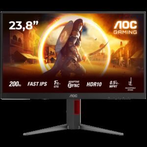 AOC Monitor Gaming 24G4HA, 24" (23.8" viewable), Fast IPS, FHD (1920x1080), 200Hz, 0.5ms MPRT (1ms GtG), 300 cd/m2, 1000:1, Adaptive Sync, G-Sync Compatible, HDR10, 2x HDMI 2.0, 1x DP 1.4, Speakers, Full Ergo