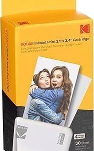 30 Pack Kodak 4PASS Real Photo (2.1"x3.4") Laminate Process Cartridge, All-in-One Paper and Color Ribbon Refill-Compatible with Kodak Mini 2, Mini 2 Plus, Mini 2 Retro, Mini Shot, Mini Shot 2 Retro