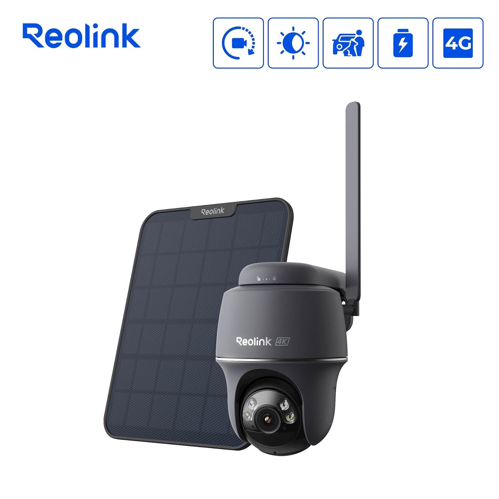 Reolink IP Kamera GO serija G440 Grey 4K, Baterijska, 4G LTE, Pan&Tilt, Priložen Solarni panel 2 6W