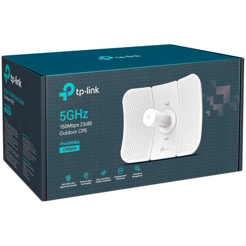 TP-Link CPE605 5 GHz 150 Mbps 23 dBi Outdoor CPE, 1× 10/100 Mbps Shielded Ethernet Port, 150 Mbps at 5 GHz, 23 dBi, 30+ km, IP65 Weatherproof, Passive PoE, MAXtream TDMA, Centralized Management, Spectrum Analyzer, AP/Client/AP Router/AP Client Router/Repeater/Bridge mode - Slika 3