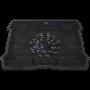 CANYON NS02, Cooling stand single fan with 2x2.0 USB hub, support up to 10”-15.6” laptop, ABS plastic and iron, Fans dimension:125*125*15mm(1pc), DC 5V, fan speed: 800-1000RPM, size:340*265*30mm, 406g