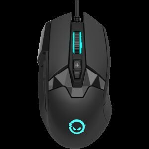 LORGAR Stricter 579, gaming mouse, 9 programmable buttons, Pixart PMW3336 sensor, DPI up to 12 000, 50 million clicks buttons lifespan, 2 switches, built-in display, 1.8m USB soft silicone cable, Matt UV coating with glossy parts and RGB lights with 4 LED flowing modes, size: 131*72*41mm, 0.127kg, black