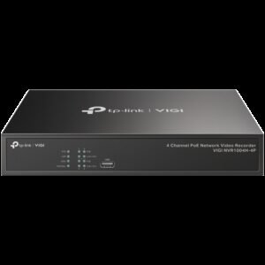 TP-Link VIGI NVR1004H-4P 4 Channel PoE Network Video Recorder, H.265+/H.265/H.264+/H.264, Up to 8MP resolution, 4× 10/100 Mbps PoE+ Ports, PoE budget 53W, 1× SATA Interface(up to 10 TB), 2× USB 2.0, 1× HDMI, 1× VGA, 80 Mbps Incoming Bandwidth