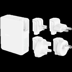 BELKIN 140w 4-ports USB GaN Wall Charger with UK, EU, US plug tips, White