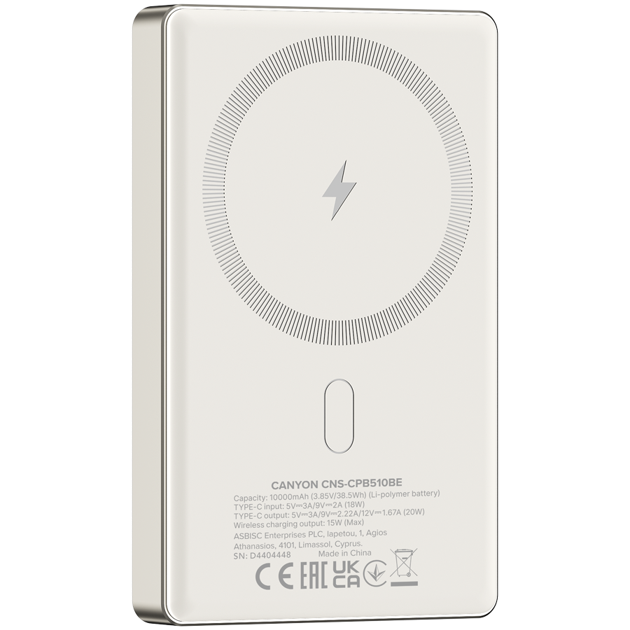 CANYON power bank OnPower 510 slim Magnetic 10000 mAh PD20W Beige - Slika 4