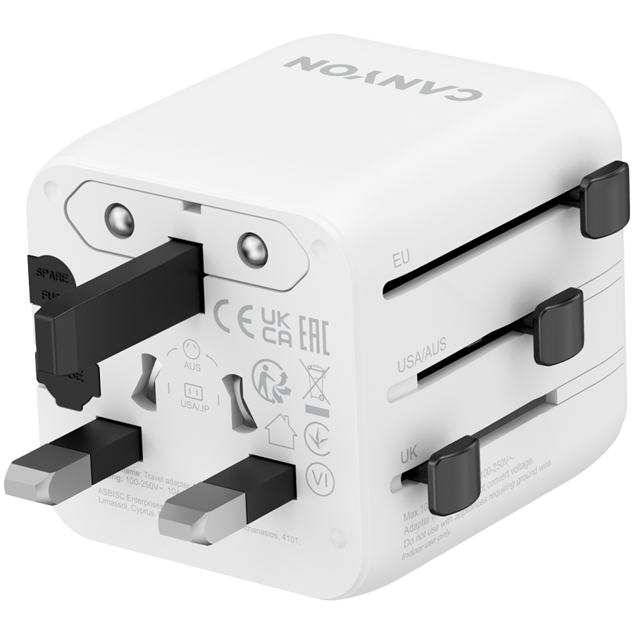 CANYON Travel Adapter OnTour One EU/UK/US/AUS White - Slika 2