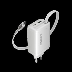 CANYON charger OnCharge 65RC Build-In Cable USB-C 65W 1xPD 1xQC EU White