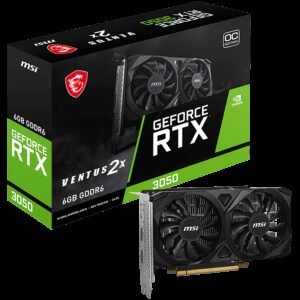 MSI GeForce RTX 3050 Ventus 2X E 6G OC Gaming Graphics Card 6GB GDDR6, 1492 MHz, PCI Express Gen 4, 96-bit, 1x DP (v1.4a), 2X HDMI 2.1 (Supports 4K)