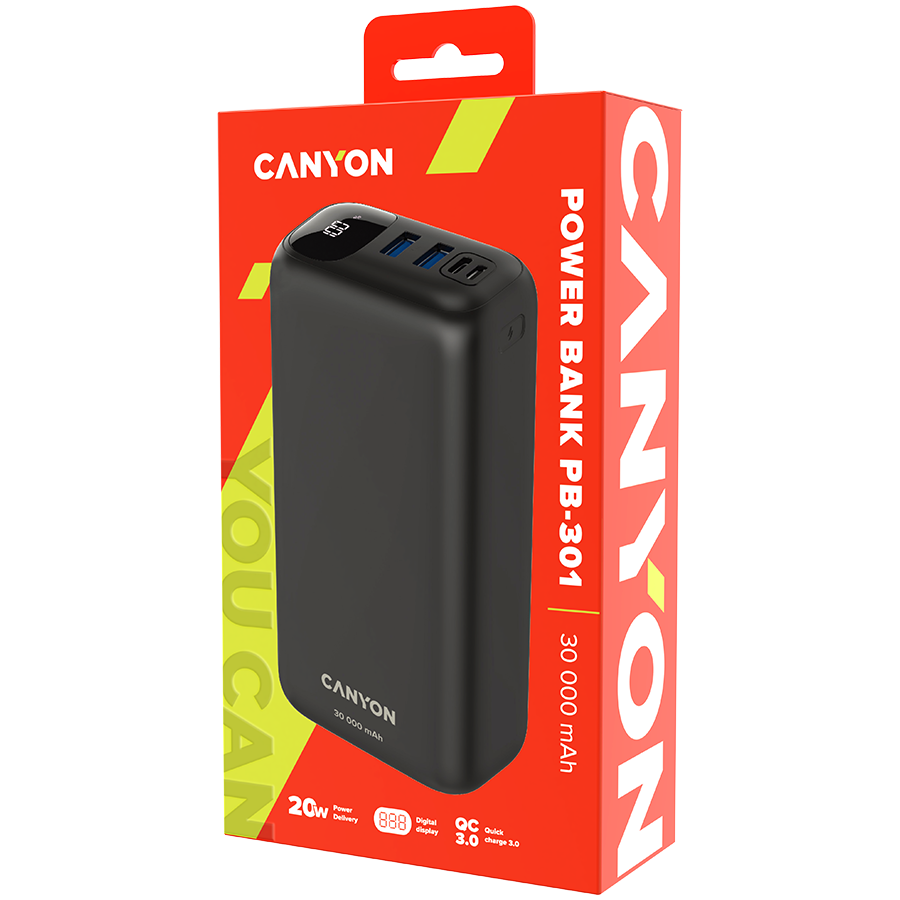 CANYON power bank PB-301 LED 30000 mAh PD 20W QC 3.0 Black - Slika 4