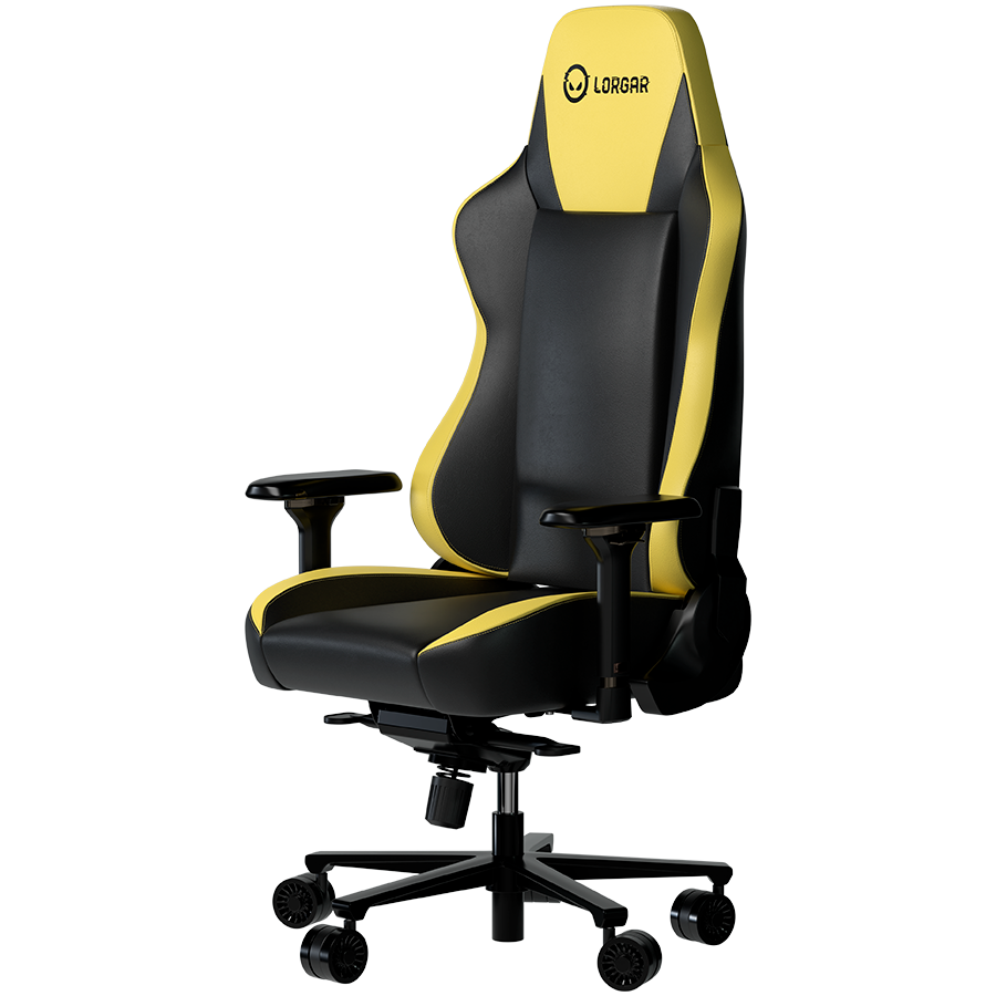 LORGAR Base 311, Gaming chair, PU eco-leather, 1.8 mm metal frame, multiblock mechanism, 4D armrests, 5 Star aluminium base, Class-4 gas lift, 75mm PU casters, Black + yellow - Slika 2