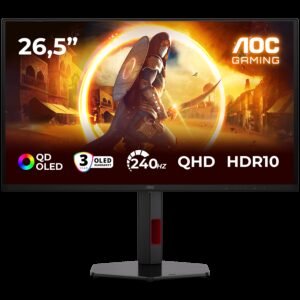 AOC Monitor Gaming OLED Q27G4ZDR 27" (26.5 viewable), QHD (2560x1440), QD-OLED, 240Hz, 0.03ms, 400 cd/m2, Adaptive Sync, G-Sync Compatible, HDR10, USB hub, 2x HDMI 2.1, 1x DP 1.4, Full Ergo