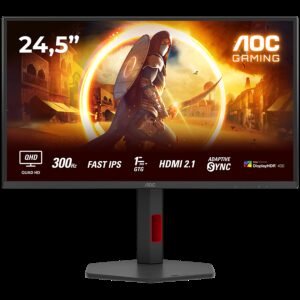 AOC MONITOR Q25G4SR, GAMING 25'', G, 300HZ, FAST IPS, 2560x1440, 0.3 MS, 80M:1, 300 CD/M, TILT, HEIGHT ADJUSTABLE, SWIVEL, PIVOT, 2X HDMI, DISPLAY PORT, 3YW, BLACK-RED