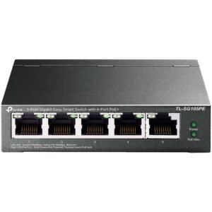 5-Port Gigabit Easy Smart Switch with 4-Port PoE+, metal case, desktop mount, PoE budget 65W, support 802.1q VLAN, QoS, Port Isolation, Loop Prevention, IGMP, PoE Extend mode, easy management via Web UI and Easy Smart Utility.