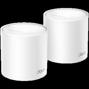 TP-Link Deco X10 (2-pack) AX1500 Whole Home Mesh Wi-Fi 6 System, 300 Mbps at 2.4 GHz + 1201 Mbps at 5 GHz,Internal Antennas, 2× Gigabit Ports (WAN/LAN auto-sensing),Deco App, Router/AP Mode, IPv6, IPTV, Parental Controls, QoS, OFDMA, MU-MIMO, WPA3