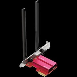 Mercusys MA37BE BE6500 WiFi 7 Bluetooth 5.4 PCIe Adapter, 2402 Mbps at 6 GHz + 2402 Mbps at 5 GHz + 574 Mbps at 2.4 GHz, 2x High Gain Tri-Band External Antennas, Wi-Fi 6E, MU-MIMO, OFDMA, 1024 QAM, HE160, WPA3, Bluetooth 5.4, Windows 11