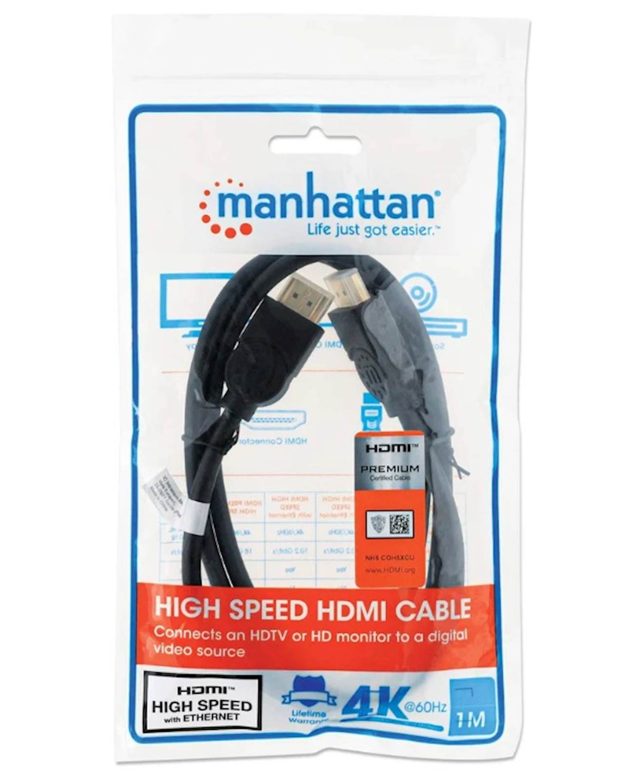 Kabl HDMI MANHATTAN Male to Male 4K 3D 1m - Slika 2