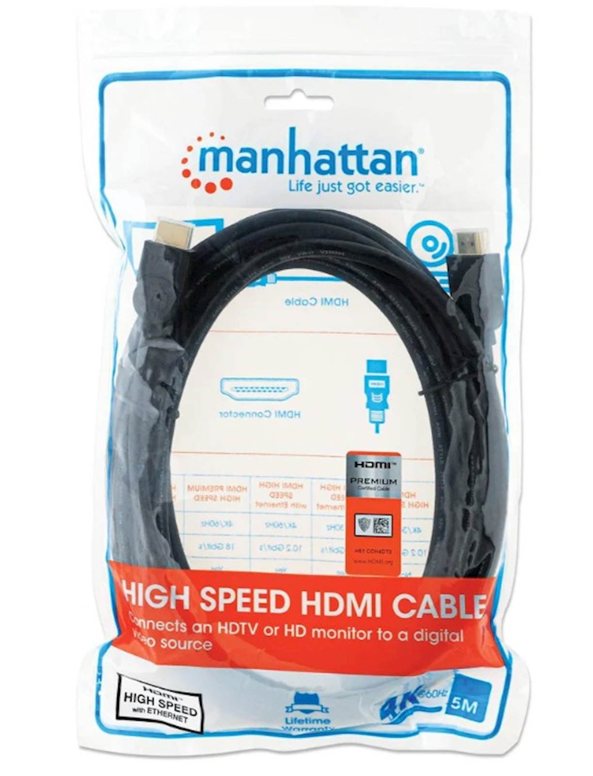 Kabl HDMI MANHATTAN Male to Male 4K 3D 5m - Slika 2