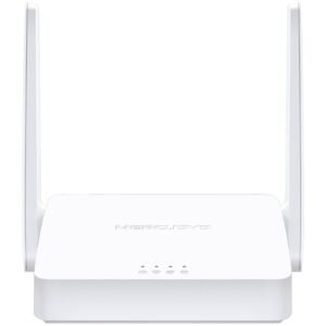 Mercusys 300Mbps Multi-Mode Wireless N Router, 2× Fixed External Antennas, 2× 10/100 Mbps LAN Ports, 1× 10/100 Mbps WAN Port, FEATURE: Access Point Mode, WPS/Reset Button, IPTV, IPv6, Beamforming, MU-MIMO, Parental Controls, Guest Network