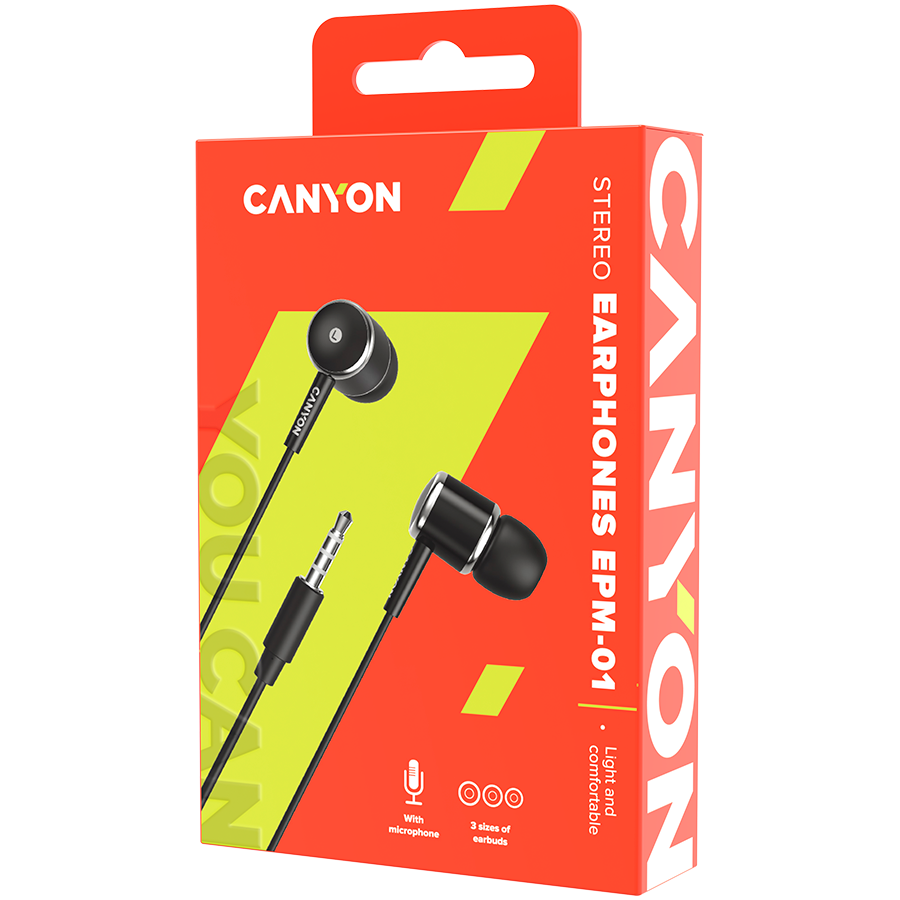 CANYON headphones EPM-01 Mic 1.2m Black - Slika 3
