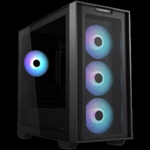 ASUS A21 PLUS Tempered Glass microATX case Black, support for hidden-connector motherboards, 360 mm radiators and 380 mm graphics cards, four pre-installed ARGB fans and clean cable management