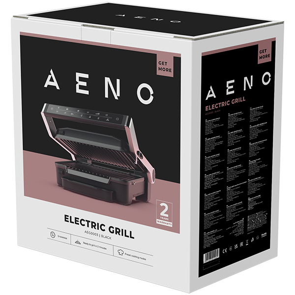 AENO Electric Grill EG3: 2000W, 7 automatic programs +Manual mode, 4 Degrees of Roast, Color indication, Removable plates Plate size 292*230mm - Slika 3