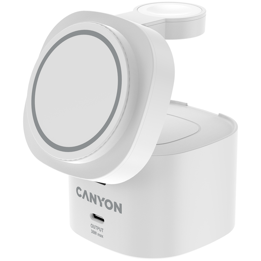 Canyon 4 in 1 Wireless Charging Stand, 30W max, Size: 70x70x70.3mm, weight: 414g, with 65W charger and 1M cable, white - Slika 2