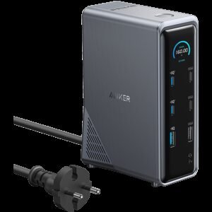 Anker Prime Charging Docking Station (14-in-1, Dual Display, 160W, 1Gbps Ethernet, 1x USB-A 10Gbps, 3x USB-A 480Mbs,1x USB-A 12W, 2x USB-C 10Gpbs, 2x USB-C 100W Charging, 1x USB-C Upstream Port, 2x HDMI 2.0 4K@60Hz, 1x 3.5mm Audio,)