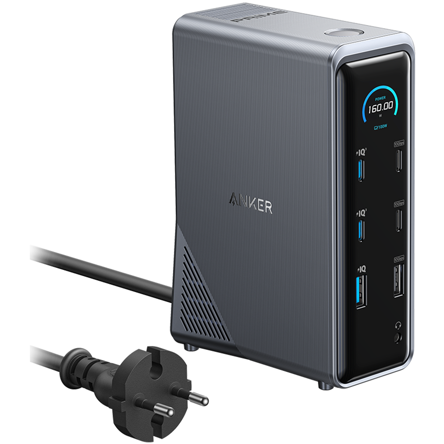 Anker Prime Charging Docking Station (14-in-1, Dual Display, 160W, 1Gbps Ethernet, 1x USB-A 10Gbps, 3x USB-A 480Mbs,1x USB-A 12W, 2x USB-C 10Gpbs, 2x USB-C 100W Charging, 1x USB-C Upstream Port, 2x HDMI 2.0 4K@60Hz, 1x 3.5mm Audio,)