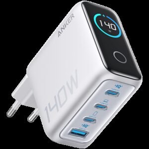 Anker Charger (140W, 4-Port, PD 3.1) with USB-C Cable Silver
