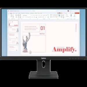 ThinkVision E24-40, 23.8" IPS, 1920x1080 FHD, 1300:1, 250 nits, 100Hz, 178 / 178, 16:9, 4/6ms, HDMI, DP, VGA, 2x 2w, Tilt, Swivel, Pivot, Height Adjust Stand, VESA, Raven Black, 3Yr