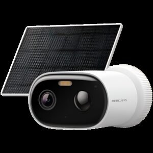 Mercusys MC410 KIT Solar-Power Security Camera Kit, 2K Res. (2304x1296), Bullet Camera, Built-in Microphone and Speaker, Color Night Vision, 2.4 GHz & 5 GHz Wi-Fi, 5 W Max Charging Power, IP65, MERCUSYS APP, Smart Detection and Notifications